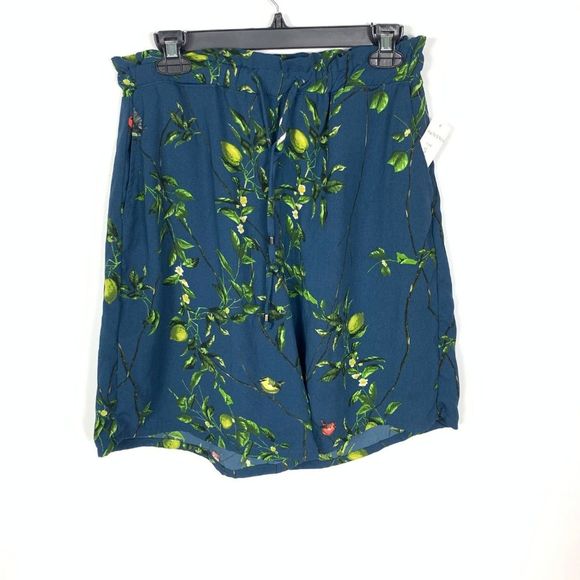 Anthropologie S Oversized Lemon Fruit Print Bermuda Shorts Elastic Waist Boho - Picture 3 of 8